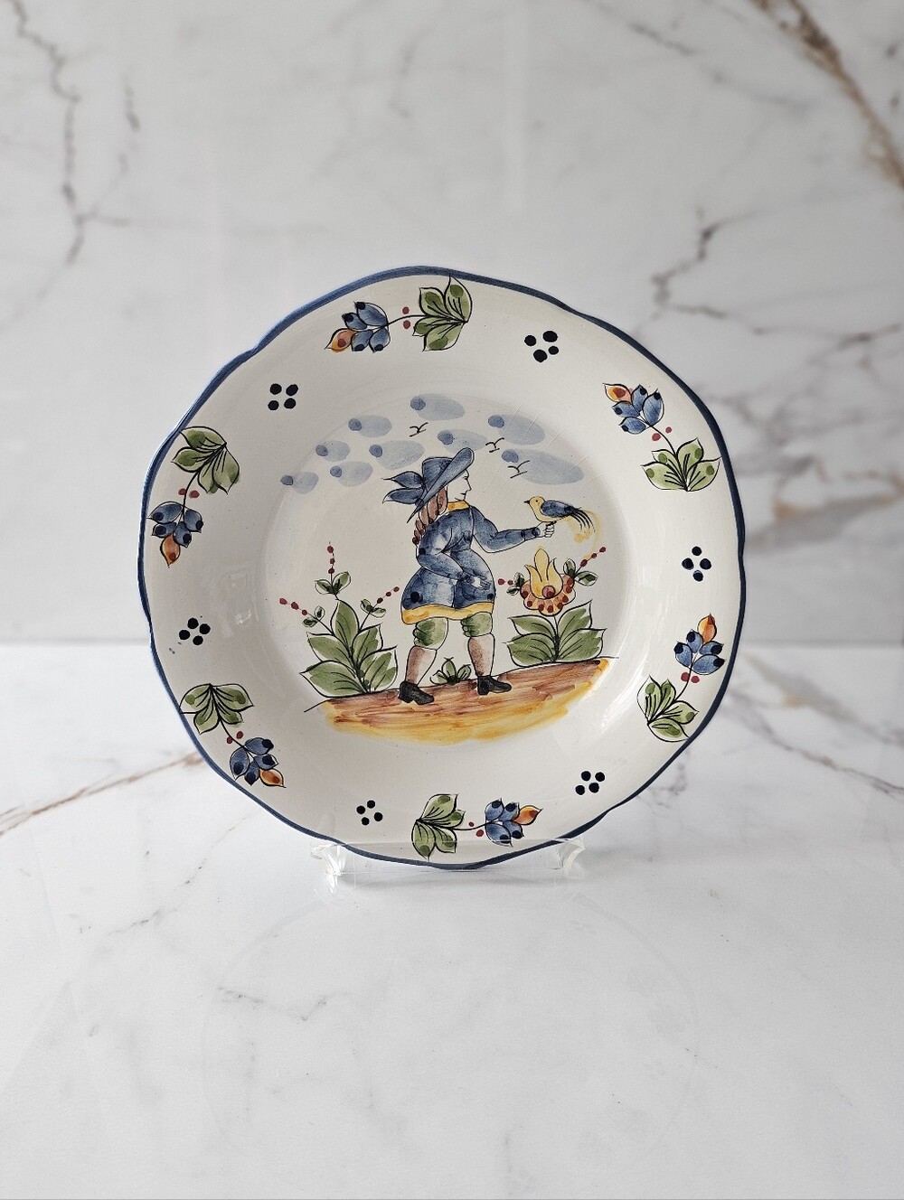 Vintage Jay Willfred Andrea by Sadek 9" Plate Portugal Boy & Bird Quimper Style